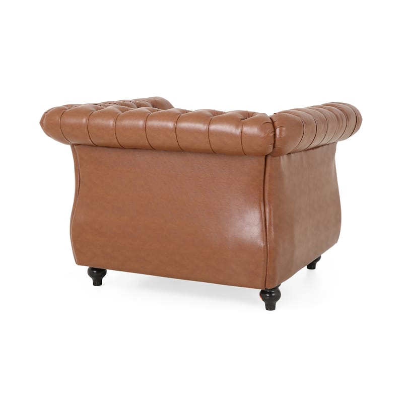 PU Tufted Accent Chair with Chesterfield Design, Nailhead Accents, and Foam-Pocket Spring Seat