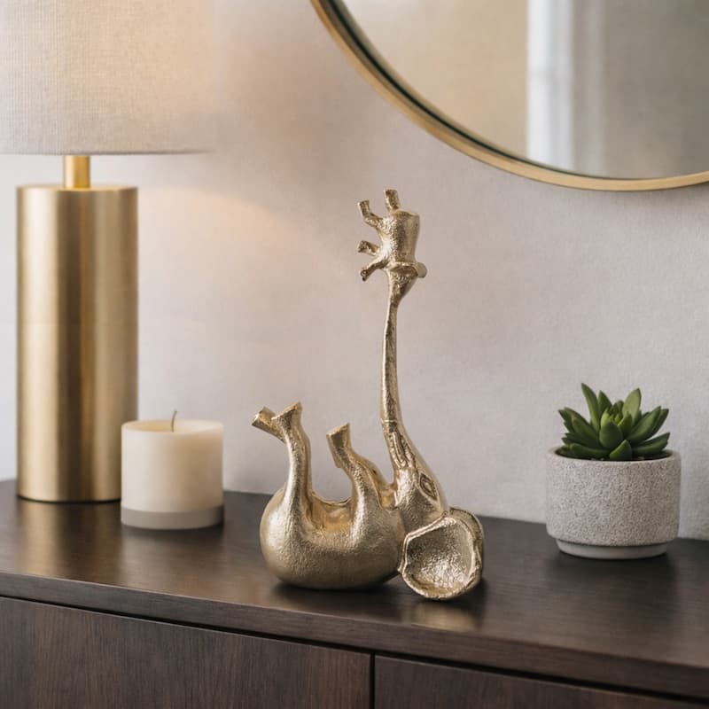 Decorative Elephants Figurine Statue - Animal Sculpture - 10", Gold - 9.5"