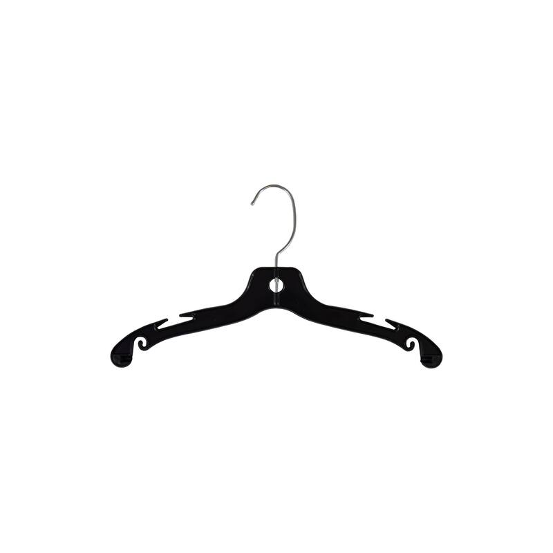 Junior Size Black Plastic Top Hanger, 14" Length x 7/16" Thick,. Chrome Hook