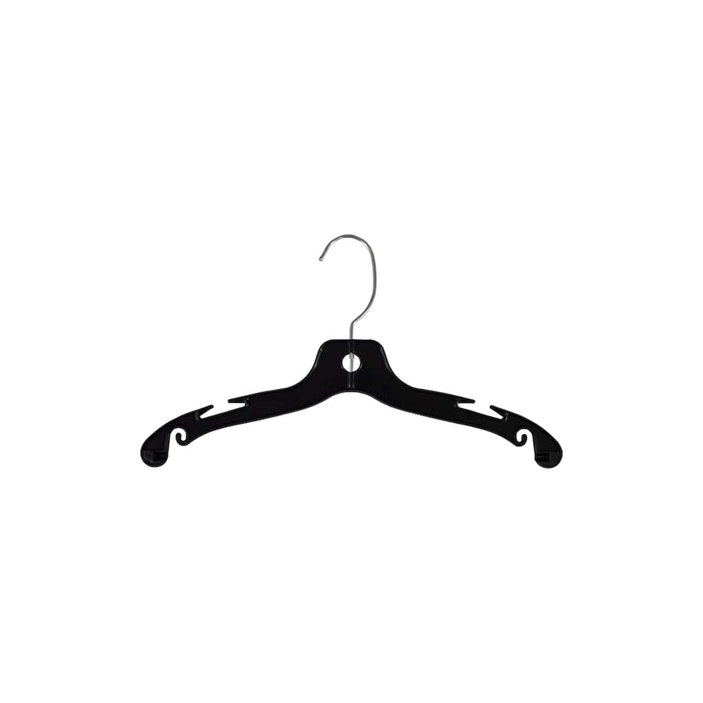 Junior Size Black Plastic Top Hanger, 14" Length x 7/16" Thick,. Chrome Hook