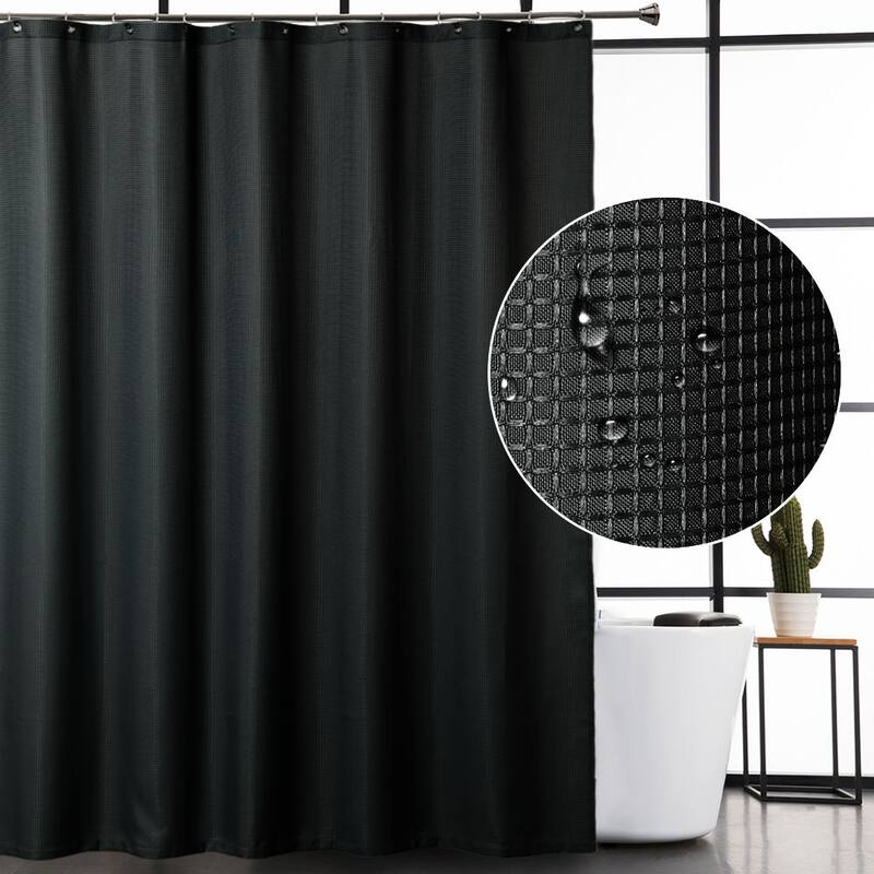 Waffle Fabric Shower Curtain for Bathroom - Black - 72W x 72H
