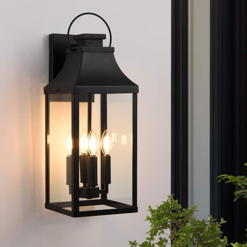 4-light Outdoor Wall Light With Matte-black Lantern & Clear Glass