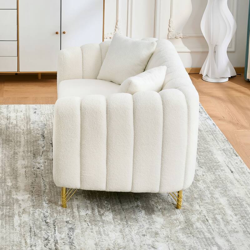 Chenille Upholstered Loveseat, Tufted 2 Seater Deep Seat Couch, Lounge Sofa Chair with Metal Legs for Living Room, Bedroom