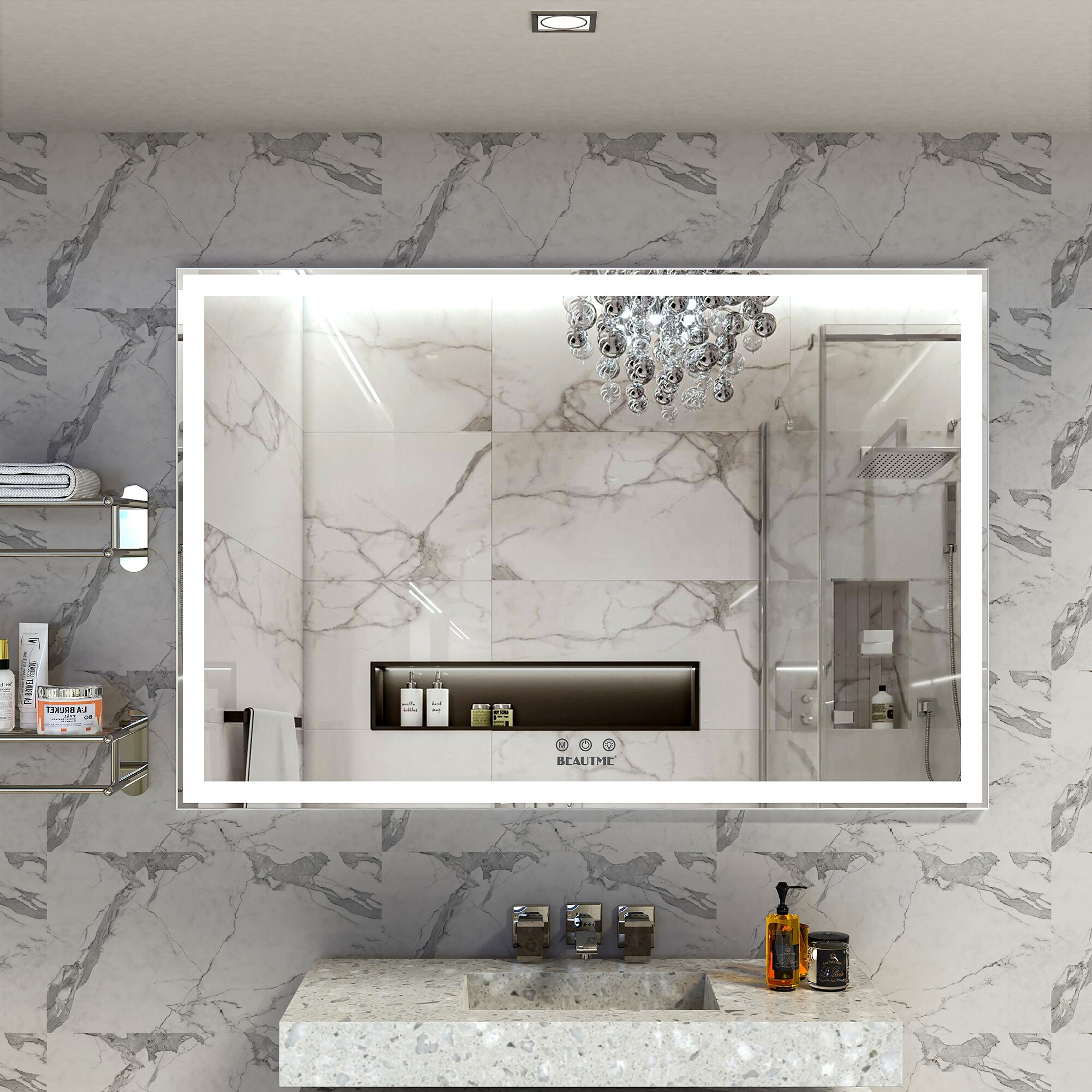 60 inch Rectangular Framed Wall Mounted LED Bathroom Vanity Mirror 60 x 40