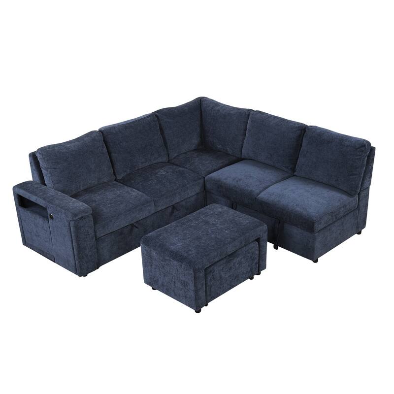 L-shaped Modular Sectional Sofa with USB Ports