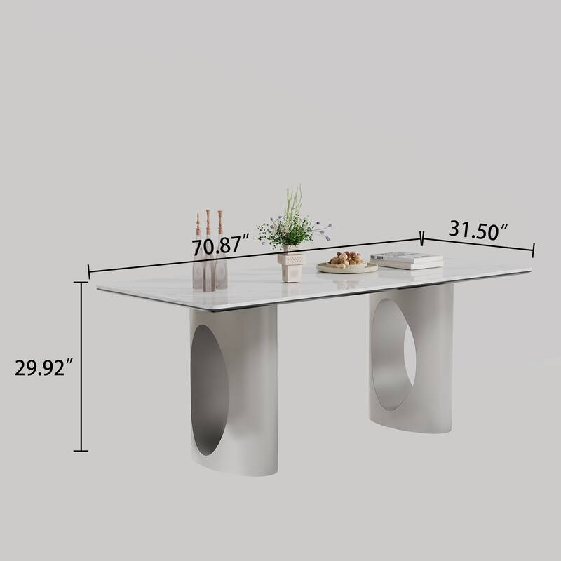 0.47" Thick Sintered Stone Composite Tempered Glass Top Rectangular Dining Table