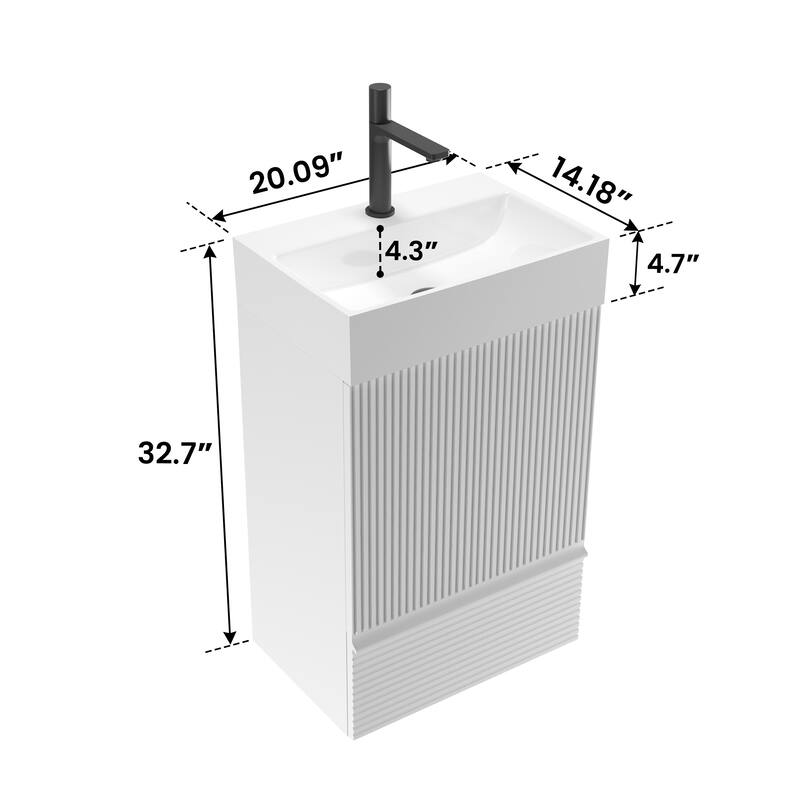 20" Striped Bathroom Vanity with White Ceramic Sink, Freestanding Bathroom Cabinet for Modern Bathroom