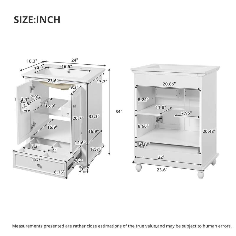 Bathroom Vanity with Ceramic Sink, Bathroom Storage Cabinet with Soft Closing Doors