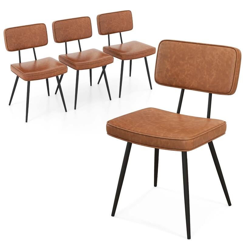 Gymax Dining Chairs Set of 4 w/ PU Leather Cover Filled Sponge - Brown