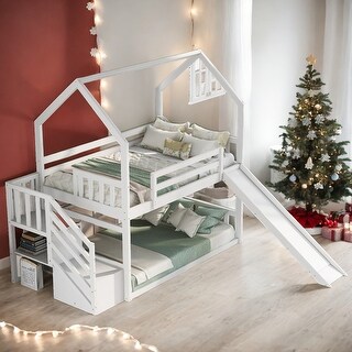 Twin Over Twin Bunk Bed With Convertible Slide And Staircase for Bedroom