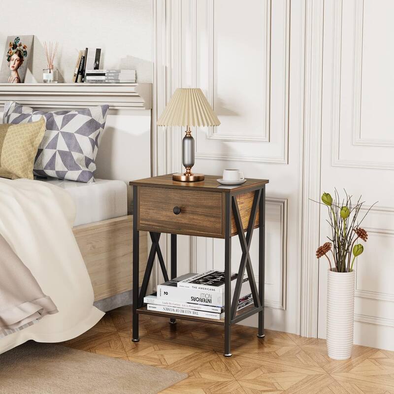 Javlergo Set of 2 Nightstand with 1 Drawer and Storage Shelf, End Table Bedside Table for Bedroom Living room Office