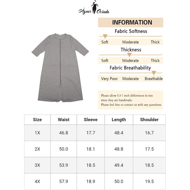 Plus Size Bathrobe for Women Zipper Front House Coat Robe with Pockets