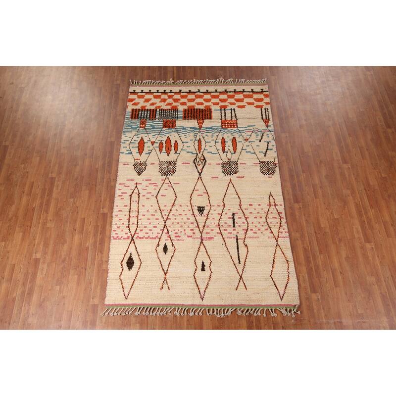 Tribal Plush Moroccan Area Rug Hand-Knotted Wool Carpet - 6'5" x 9'10"