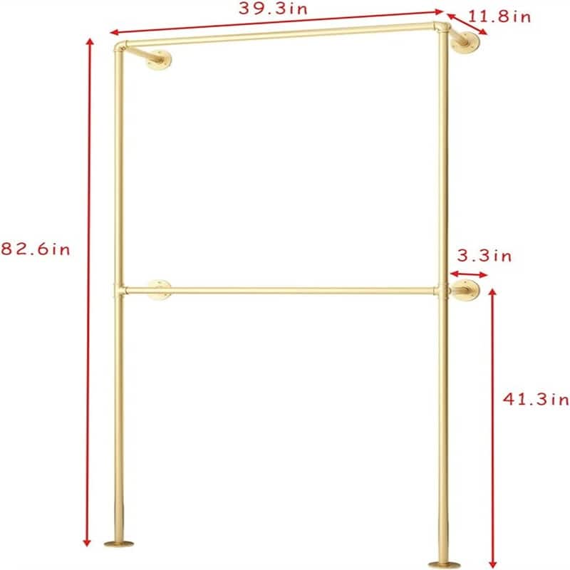 Industrial Pipe Clothing Rack Wall Mounted Garment Rack - 3.74"D x 5.12"W x 43.7"H
