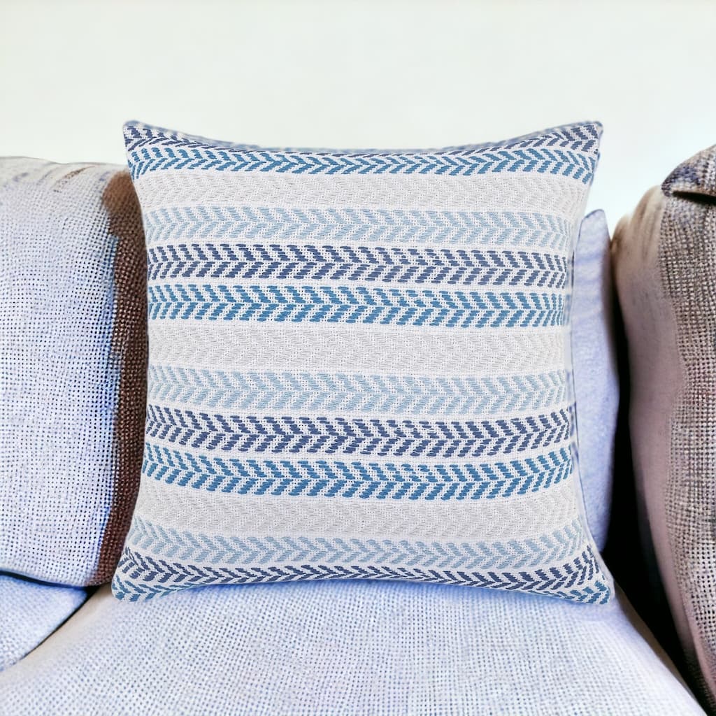 HomeRoots Set of Four 18" X 18" Blue Beach Chevron Cotton Zippered Pillow