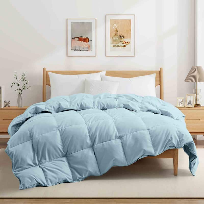 Lightweight White Feather Down Fluffy Comforter Duvet Insert - Queen/Full - Blue