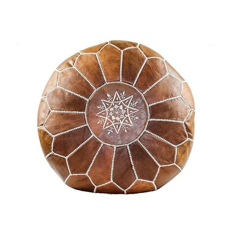 Stuffed Handmade Moroccan Leather Round Ottoman Pouf