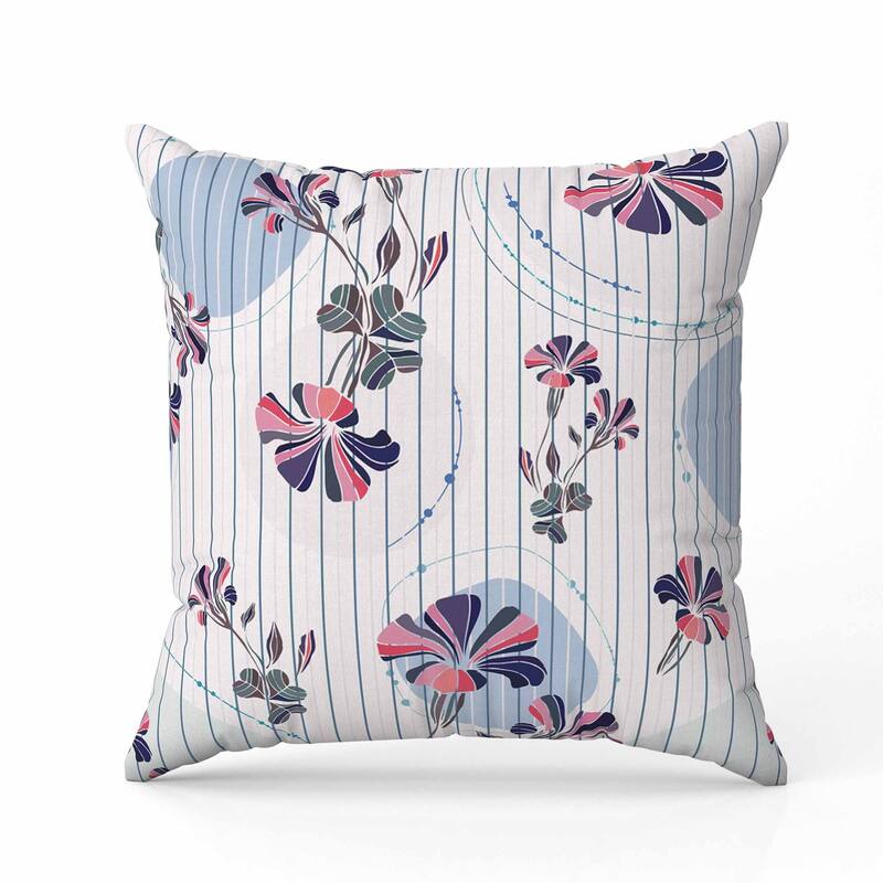 Circular Garden Indoor/Outdoor Reversible Throw Pillow OffWhite and Blue