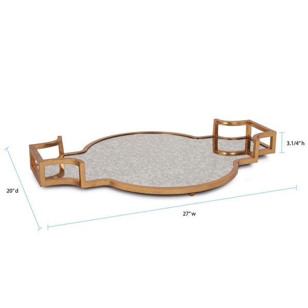 Allan Andrews Gold Leaf Scalloped Iron Tray with Antique Mirror - 27"W x 20"D