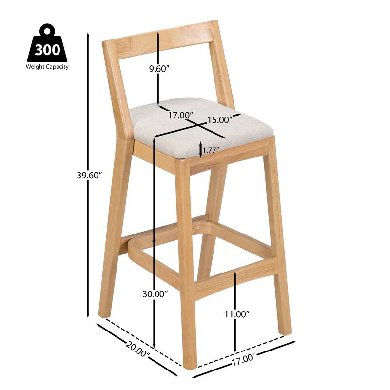 Roomfitters Jasper Indoor Rubberwood Barstools with Cushioned Seat, Beige Set of 2 - Set of 2