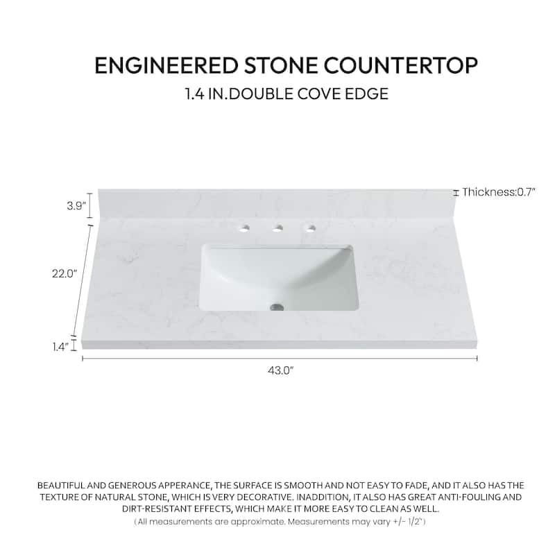 Miseno MVT-JAEN43 Jaen 43" Stone Vanity Top with Backsplash and