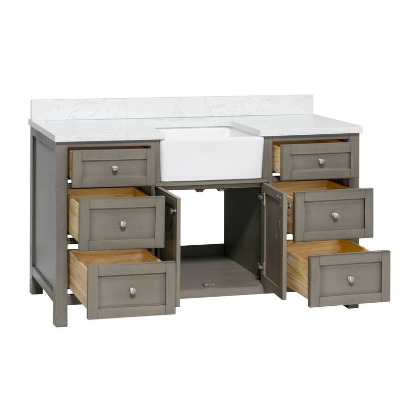 KitchenBathCollection Yorkshire 60" Single Farmhouse Vanity with Engineered Marble Top