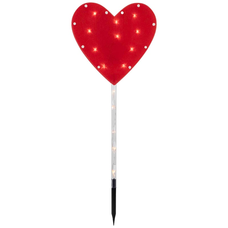 4ct Red Heart Valentine's Day Pathway Marker Lawn Stakes, Clear Lights