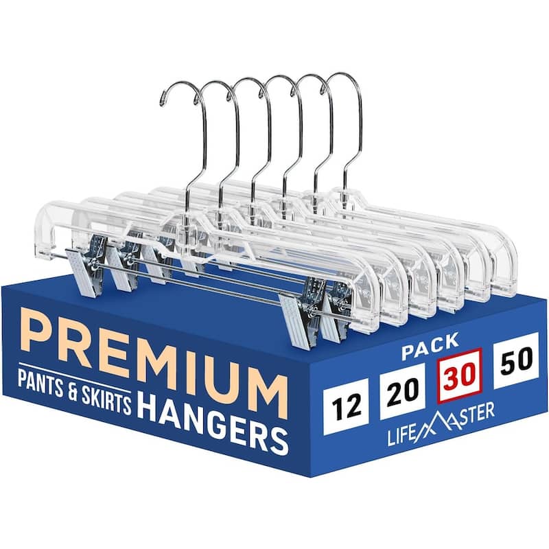 Clear Plastic Skirt Hangers with Adjustable Clips - Space-Saving - 30 Pieces