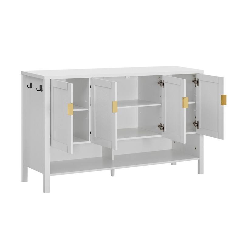 Modern 55.1" Storage Sideboard with 4-Doors, Multi Functional Buffet Table with Open Shelf and Adjustable Shelves
