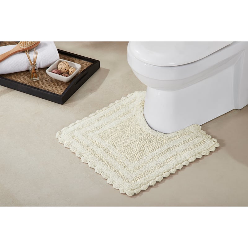 Better Trends Bath Rugs 100% Cotton Soft & Water Absorbent Reversible Tufted Bathroom Rug for Shower, Sink Mats Lilly Crochet - 20" x 20" Contour - Ivory