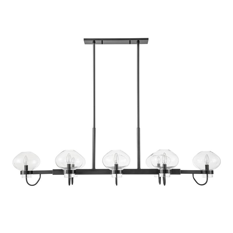 8-Light Modern Transitional Linear Kitchen Island Pendant Candle Clear Glass Globe Bubble Chandelier