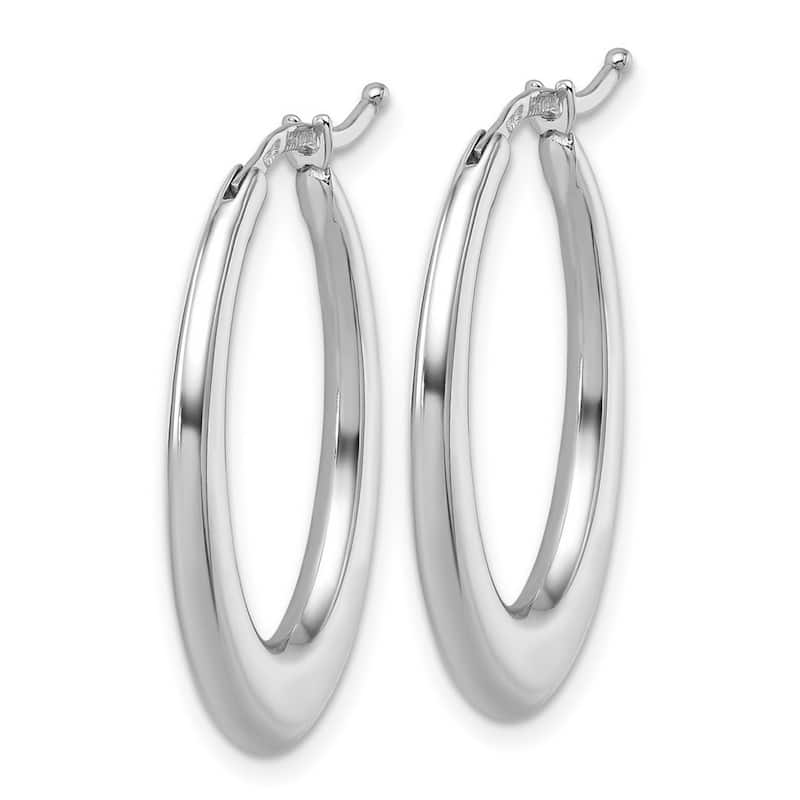 Curata 14k White Gold 27x17mm Oval Hoop Earrings