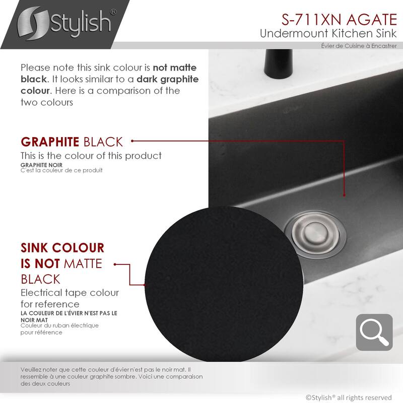 STYLISH 30 inch Graphite Black Single Bowl Undermount Stainless Steel Kitchen Sink with Grid and Basket Strainer Handmade