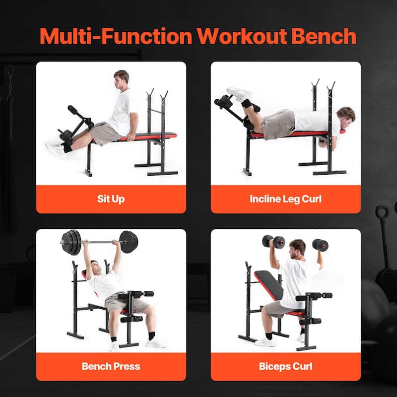 Black Steel Multi-Function Bench with Squat Rack & Foldable Design - 55.1x26.4x42.5 inch