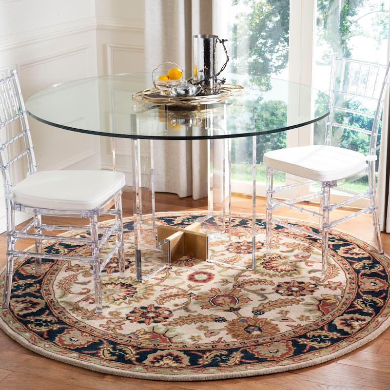SAFAVIEH Handmade Classic Juliya Traditional Oriental Wool Rug - 6' Round - Ivory/Navy