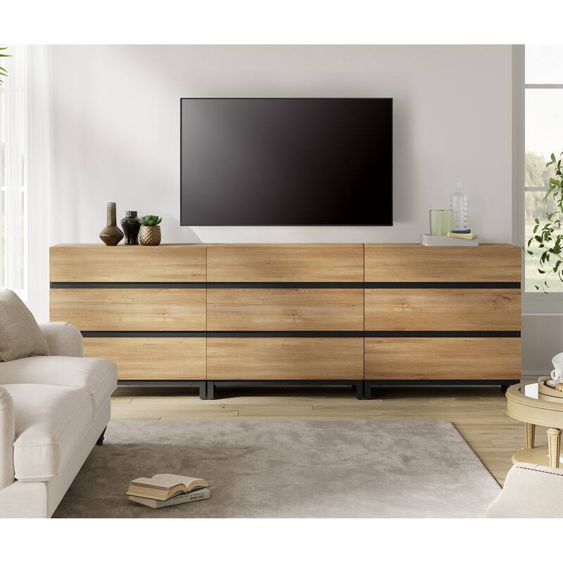 Modern TV Stand, Entertainment Center TV Console Table with Drawers and Metal Base, Media Console for Living Room, Bedroom