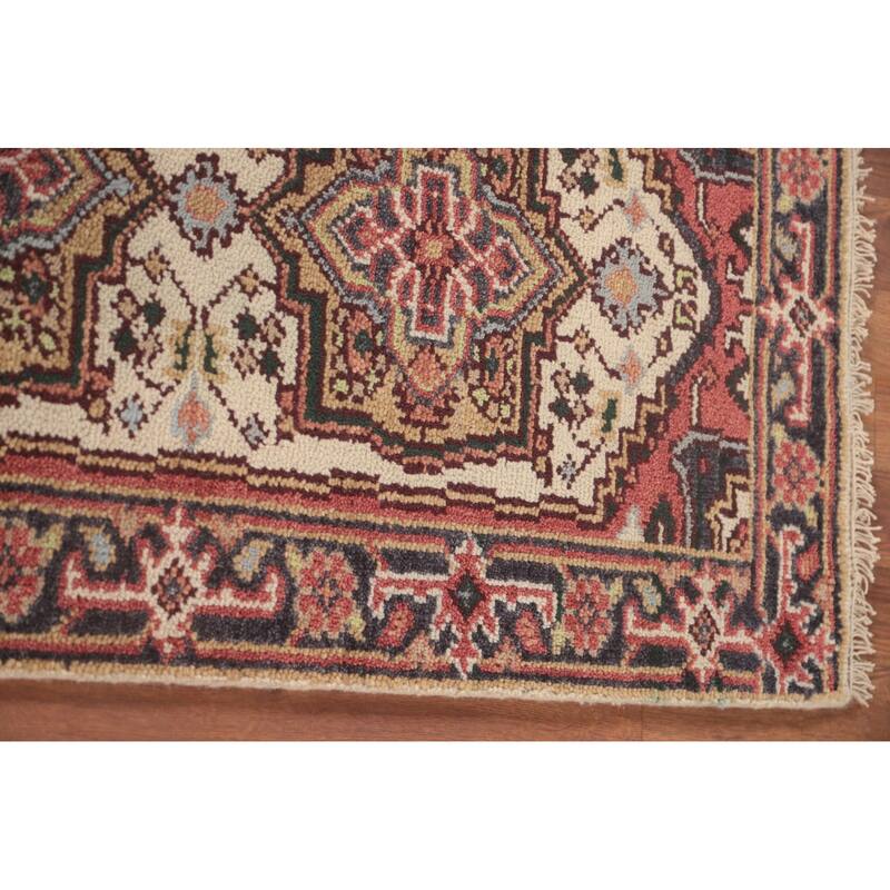Geometric Heriz-Serapi Accent Rug Handmade Beige Wool Carpet - 2'0"x 4'0"