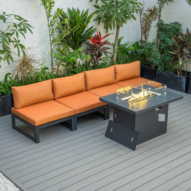 Chelsea Modern 5-Piece Aluminum Outdoor Patio Conversation Set with Coffee Table with Removable and Washable Cushion Covers