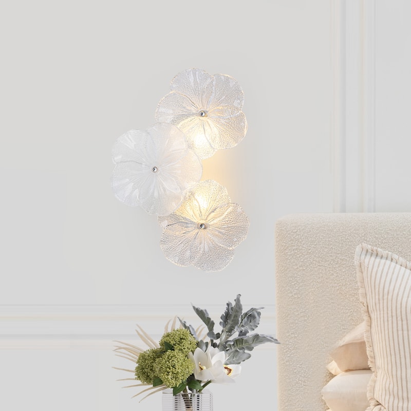 Modern Elegant Clear and Frosted Bubble Glass Flower Petal Wall Sconce - 2-Light