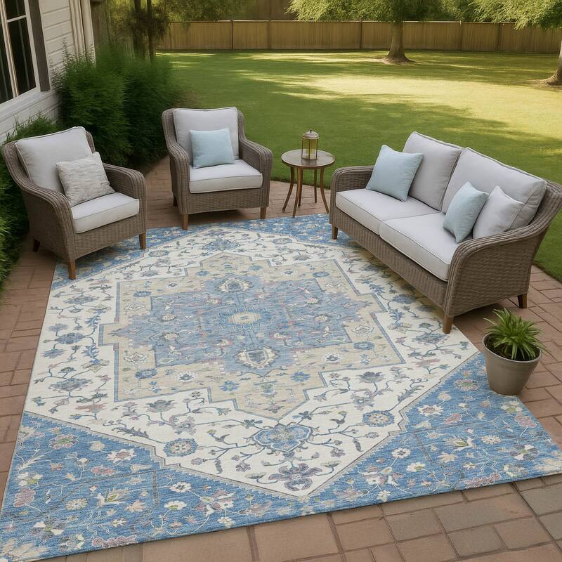 Machine Washable Indoor/ Outdoor Traditional Kolkata Chantille Rug - Denim - 5' x 7'6"