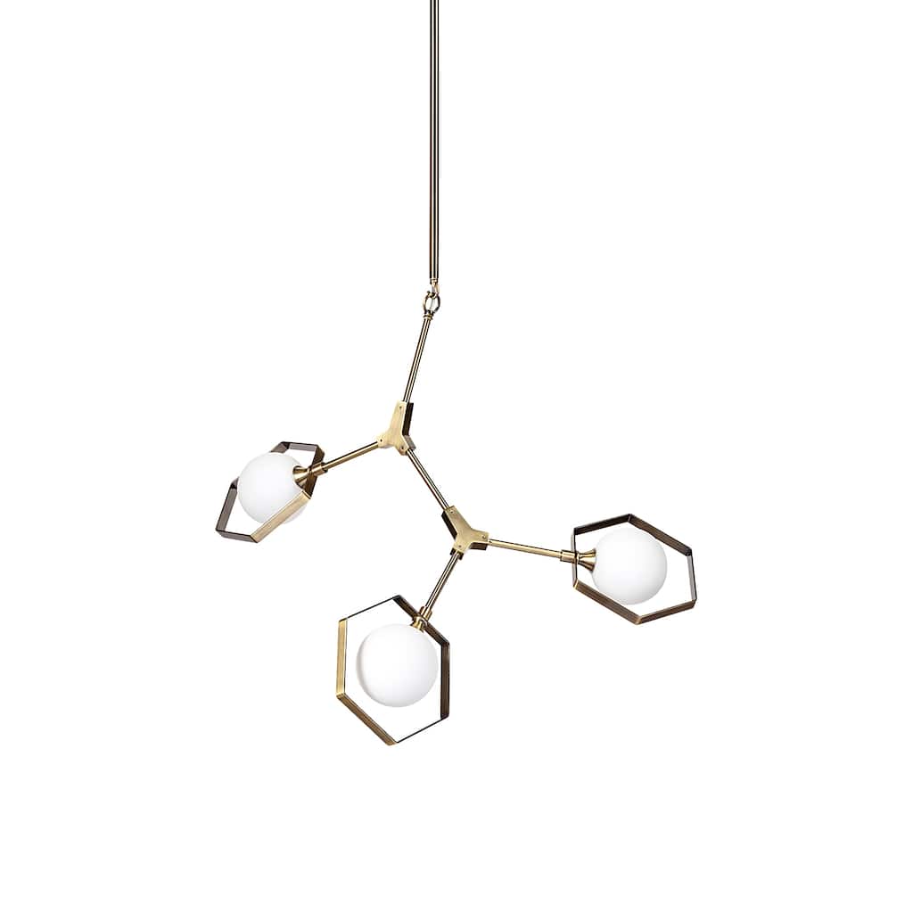 Desousa II (33.9"L x 8.8"W x 28"H) Champagne Metal Multi-Arm Three Light Chandelier - 33.9L x 8.8W x 28.0H