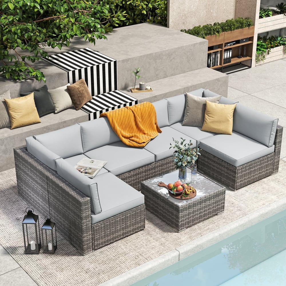 Wicker/ Steel 7-piece Outdoor Cushioned Sectional Sofa Set