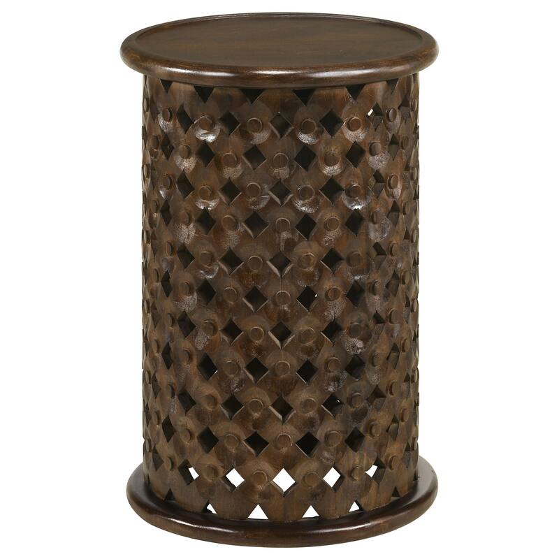Krish 24-inch Round Mango Wood Side Table - Dark Brown Mango