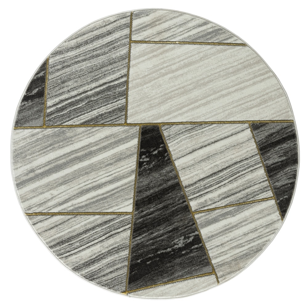 Brooklyn Collection Abstract Geometric Grey/Gold Area Rug