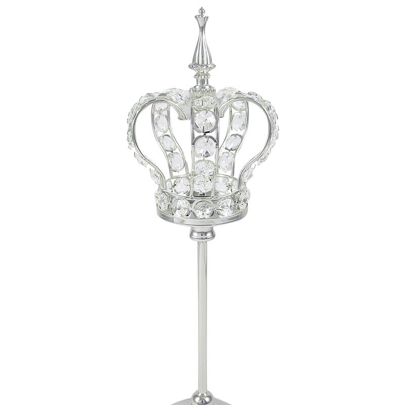 Crystal Bead Crown Decor Centerpiece Accent Piece Tabletop with Mirror Stand