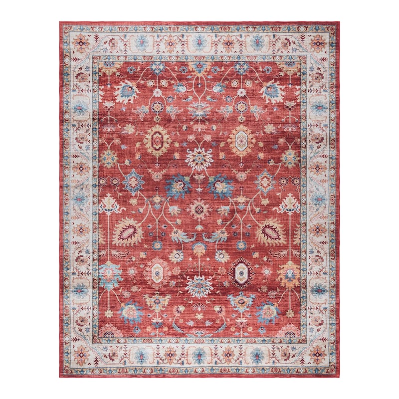 Gertmenian Crystal Print Washable Digital Printed Flat Pile Polyester Slip Resistant Area Rug Collection - 5' x 7' - Cullen Red