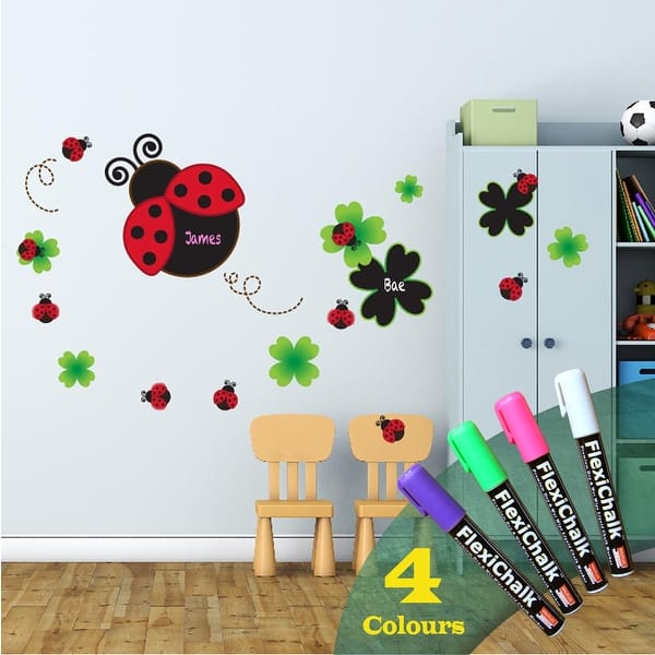 slide 2 of 8, Walplus Kid Ladybird Blackboard Chalkboard Wall Stickers Nursery Decor with Flexichalk Marker Neon Color Liquid Chalks Pen