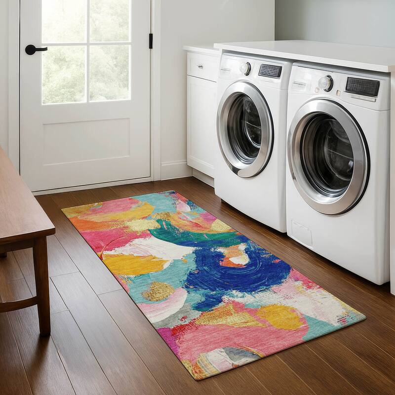 Premium Washable Super Soft Abstract Contemporary Mayfield Rug - Blush - 2'3" x 7'6"