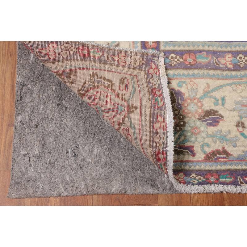 Distressed Tabriz Vintage Area Rug Handmade Wool Carpet - 9'8" x 12'8"