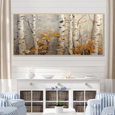 Designart "Autumn Birch Tree Elegance" Tree Orange Wall Decor - Country Living Room Framed Canvas Art